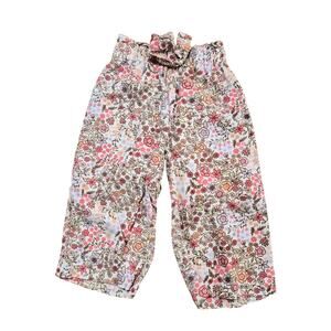 Btween Baby 12 Month Linen Blend Elastic Waistband Pink Floral Pants